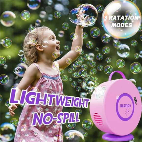 Bubble Machine for Toddlers Girls 1-3-5 - Rechargeable Pink Bubble Blower - Picture 3 of 6